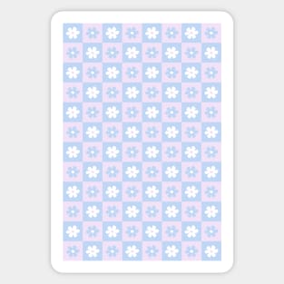 Pastel Aesthetic Checkerboard Flower Design Phone Case in Lilac and Baby Blue Periwinkle Sticker